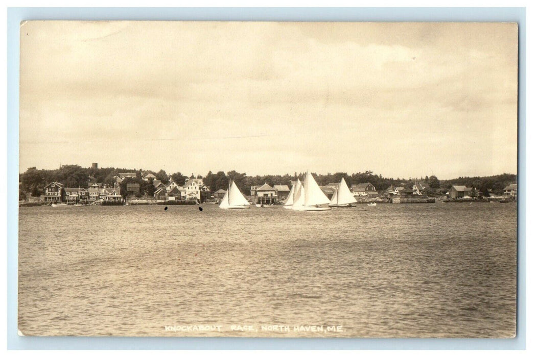 c1913 Knockabout Race, North Haven, Maine ME RPPC Posted Antique Postcard