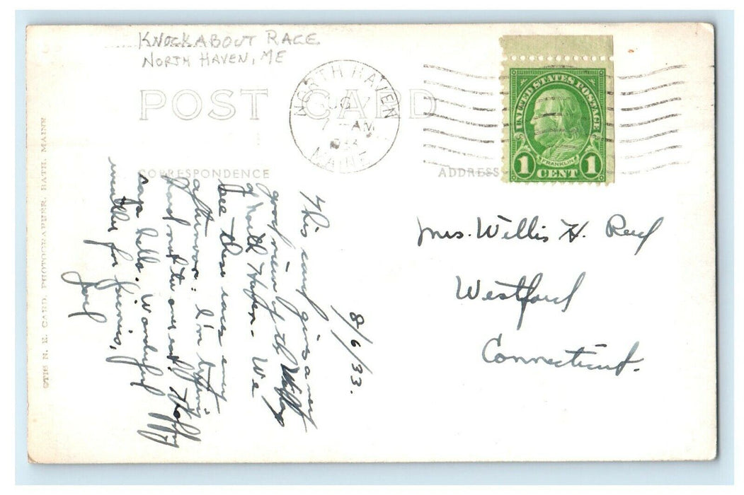 c1913 Knockabout Race, North Haven, Maine ME RPPC Posted Antique Postcard