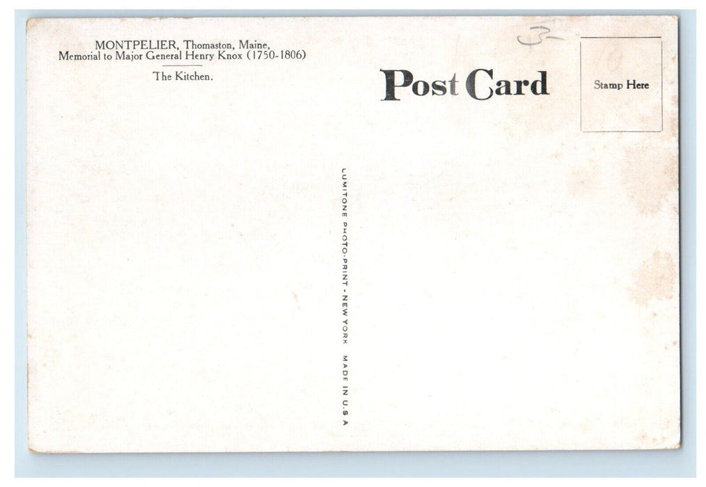 c1930's Montpelier The Kitchen Fireplace Interior Thomaston Maine ME Postcard