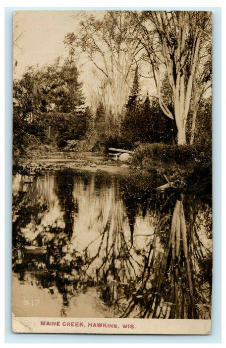 1909 Maine Creek Hawkins Wisconsin WI RPPC Photo Antique Postcard