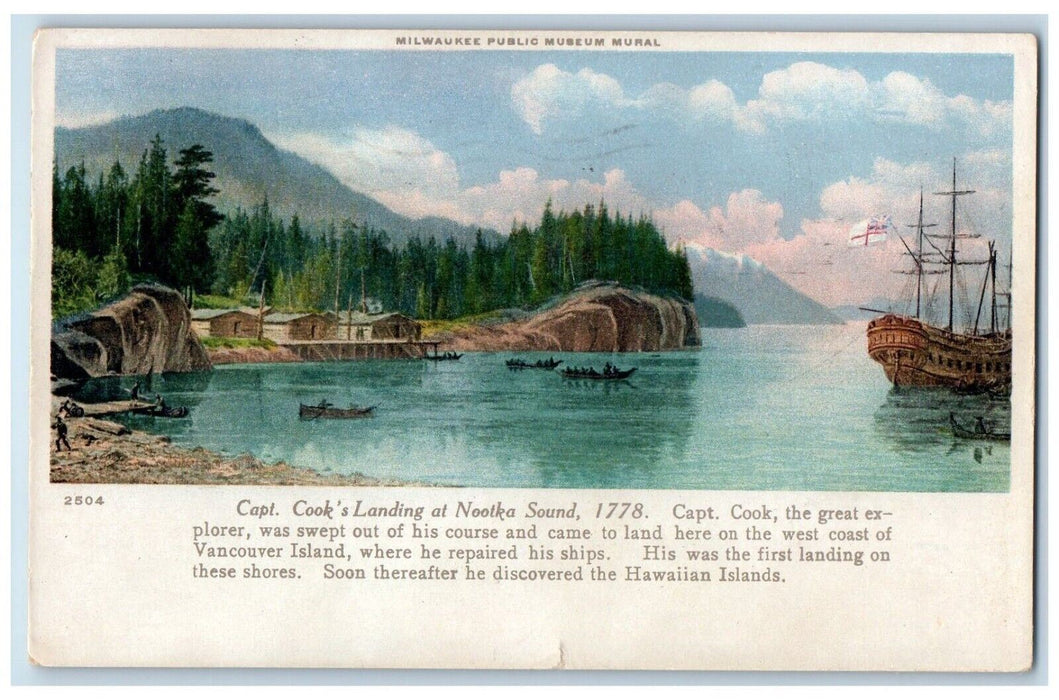Milwaukee WI, Public Museum Mural Cooks Landing Nooka Sound Phostint Postcard