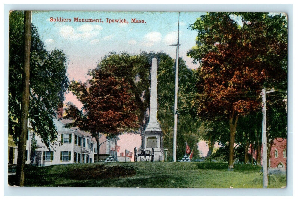 c1915 Soldiers Monument, Ipswich, Massachusetts MA Antique Postcard