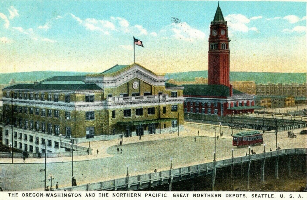 1924 Oregon Washington Northern Pacific Great Depot Seattle Terminal Postcard