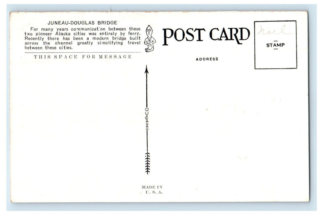 c1930's Juneau And Douglas Alaska AK, Showing New Bridge Vintage Postcard