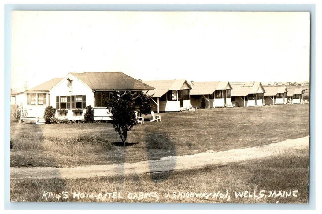c1905 King's Hom-a-tel Cabins, US Highway No.1 Wells, Maine ME RPPC Postcard