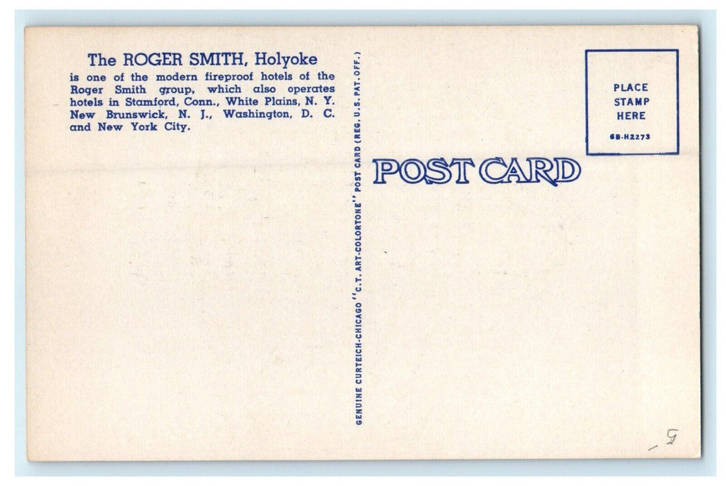 c1933 Roger Smith Hotel, Holyoke, Massachusetts MA Vintage Postcard