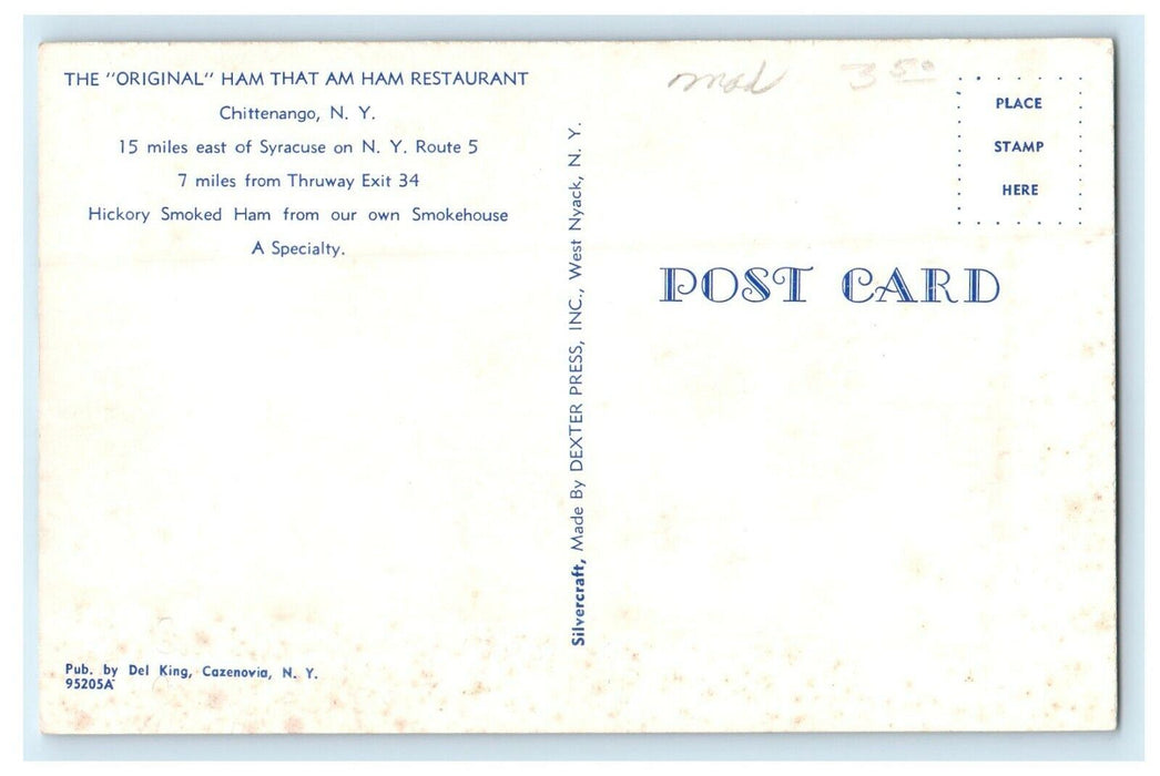 c1950's The Original Ham That Am Ham Restaurant Chittenango New York NY Postcard