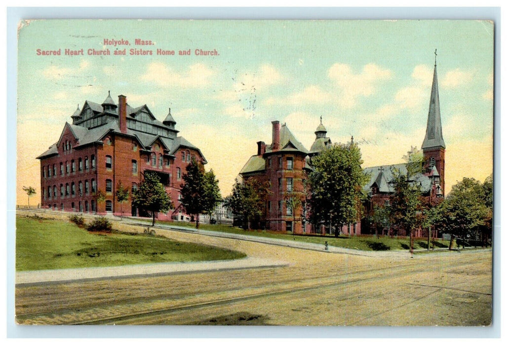 c1911 Sacred Heart Church, Holyoke, Massachusetts MA Antique Postcard