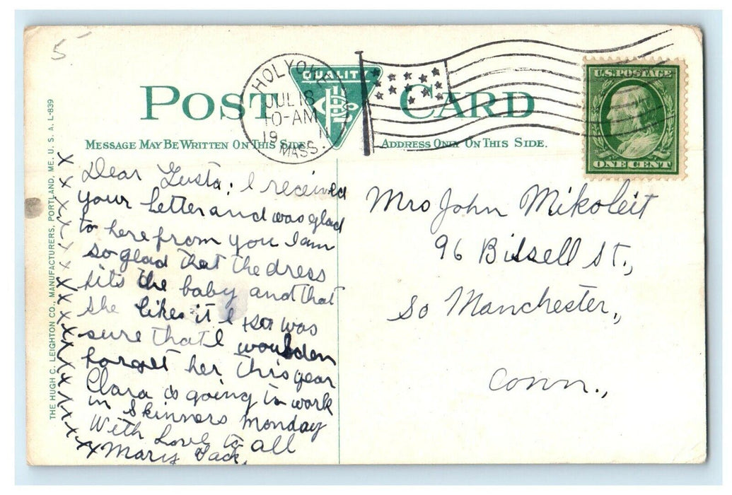 c1911 Sacred Heart Church, Holyoke, Massachusetts MA Antique Postcard