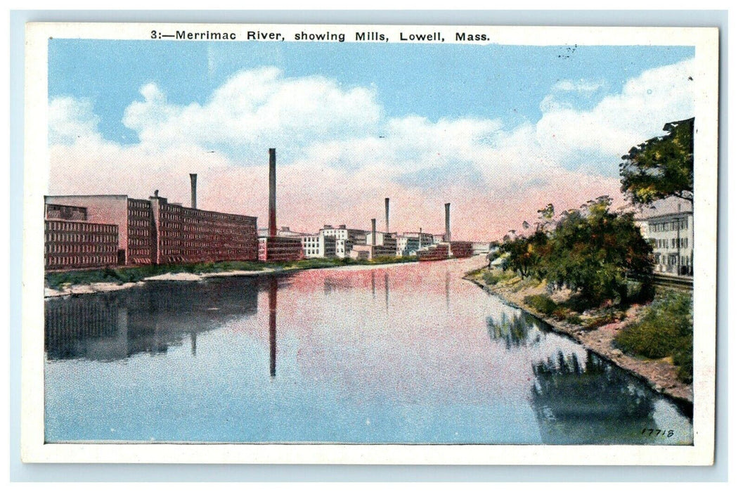View of Merrimac River Showing Mills Lowell Massachusetts MA Unposted Postcard