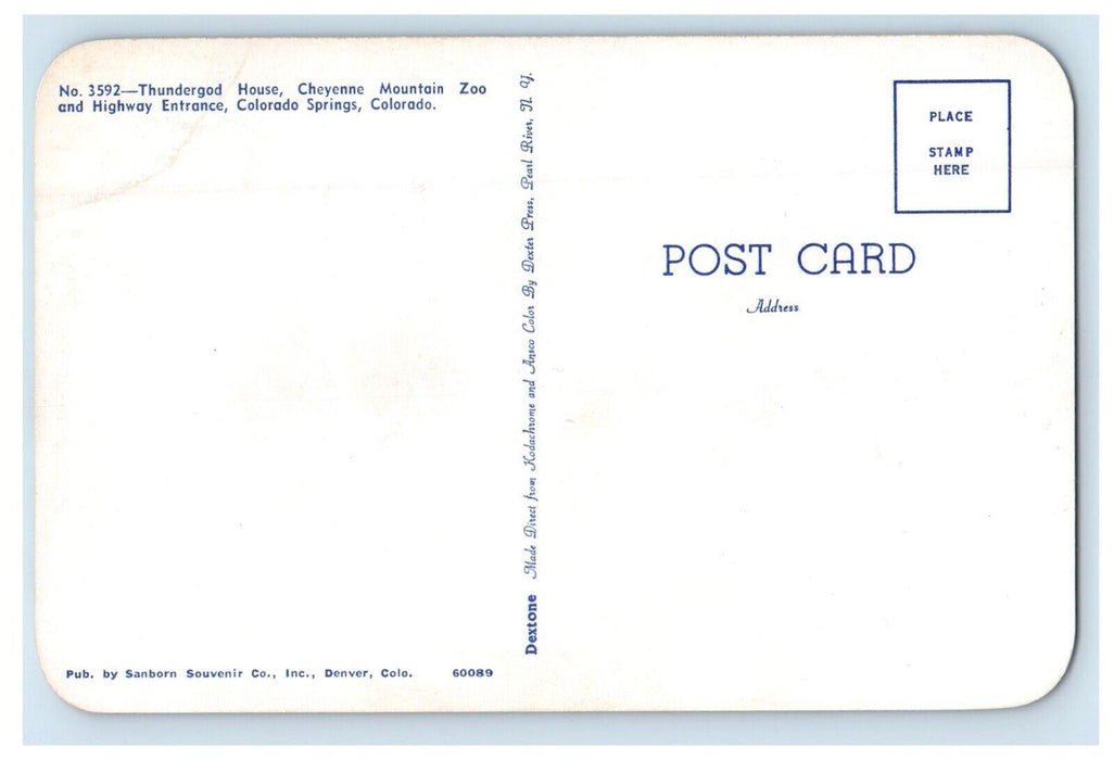 Thundergod House Cheyenne Mountain Zoo Entrance Colorado Spring CO Postcard