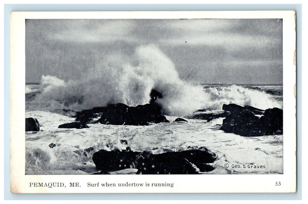 c1905 Pemaquid Beach Maine ME, Surf When Undertow Running Antique Postcard