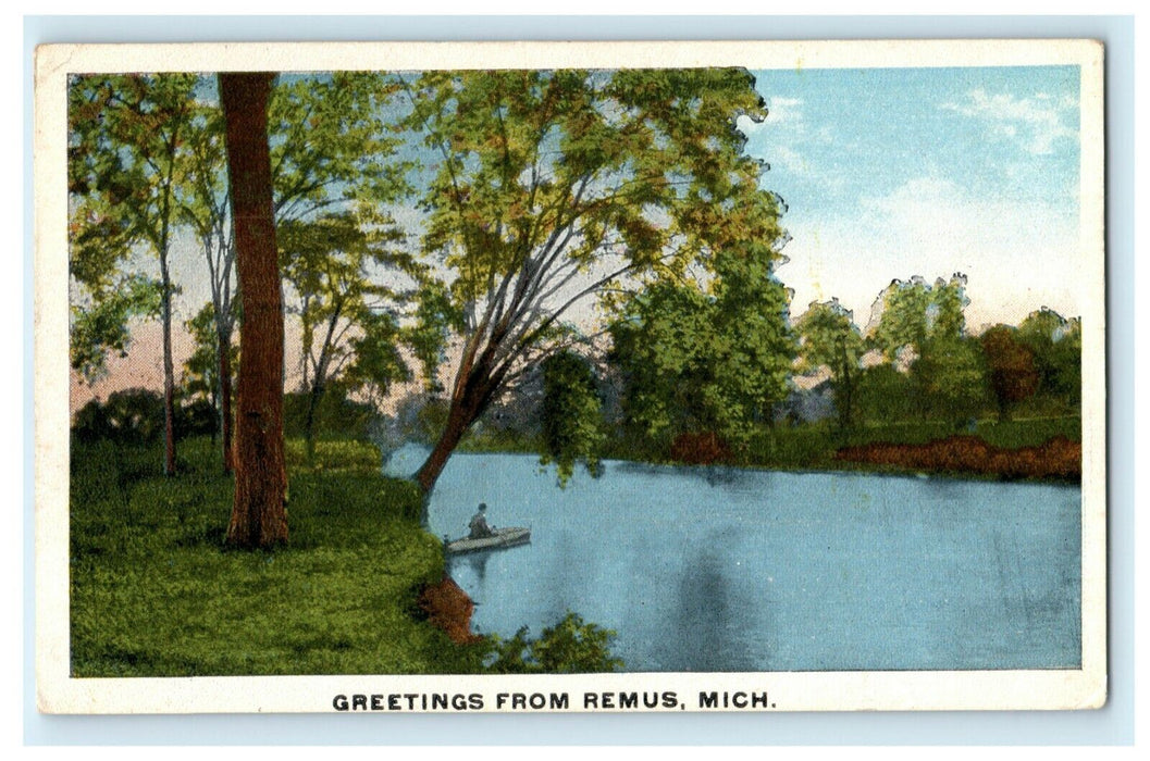 1916 Greetings From Remus Michigan MI Posted Antique Postcard