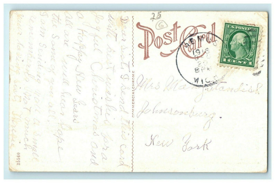 1916 Greetings From Remus Michigan MI Posted Antique Postcard