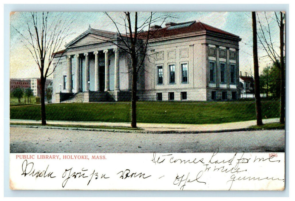 c1907 Trees in Public Library, Holyoke, Massachusetts MA Antique Postcard