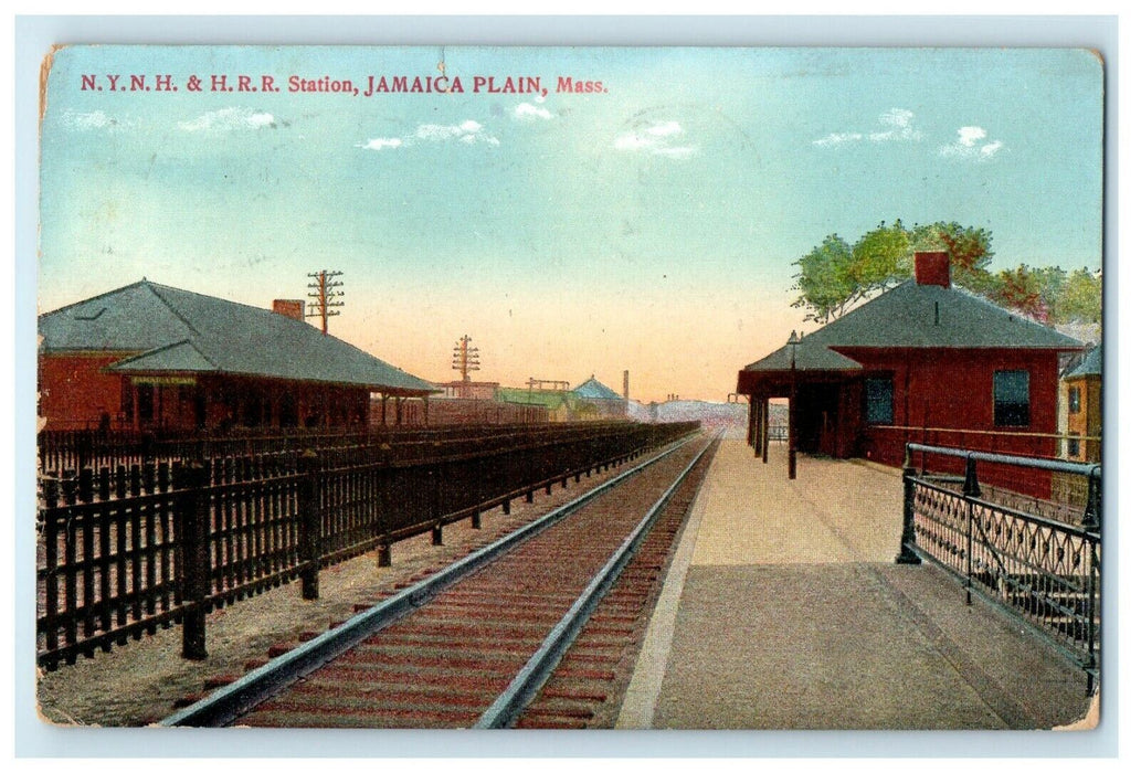 c1914 NYNH & HRR Station, Jamaica Plain, Massachusetts MA Cancel Postcard