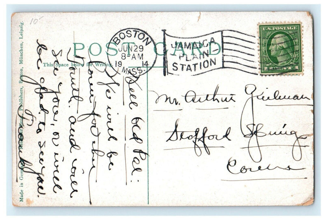 c1914 NYNH & HRR Station, Jamaica Plain, Massachusetts MA Cancel Postcard