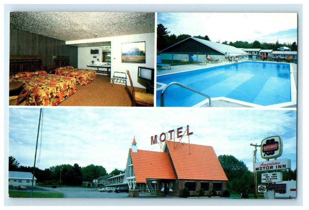 c1950's Waterville Maine ME, American Motor Inn Motel Multiview Postcard