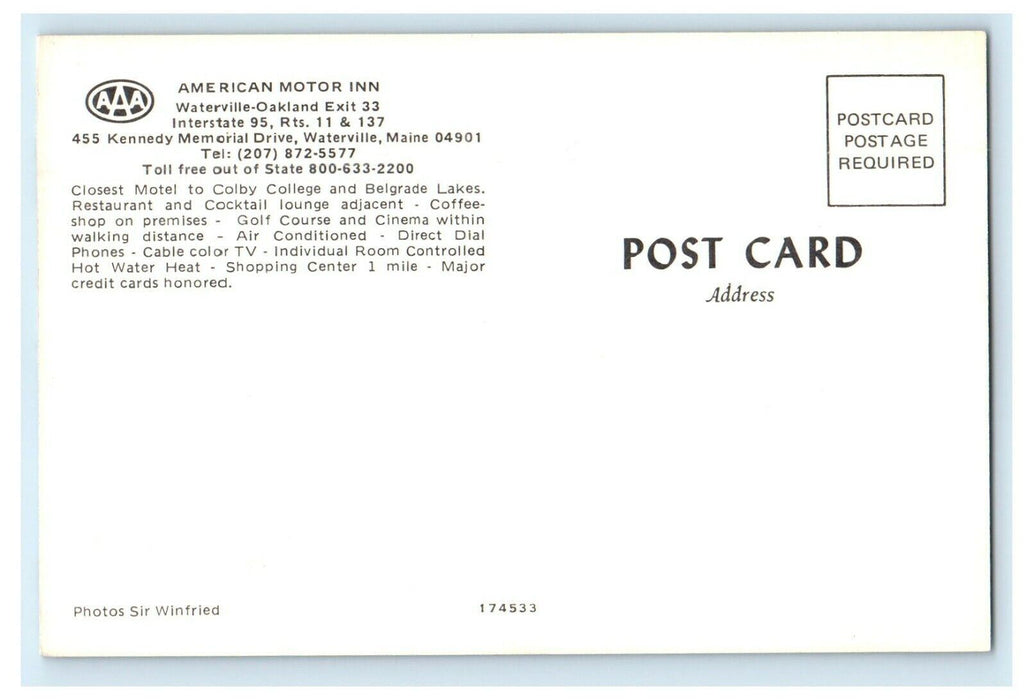 c1950's Waterville Maine ME, American Motor Inn Motel Multiview Postcard