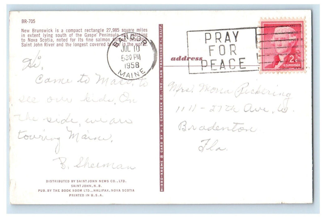1958 Greetings From New Brunswick Canada Banner Split View Vintage Postcard