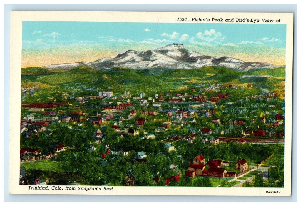 c1930's Fisher's Peak And Bird's Eye View Of Trinidad Colorado CO Postcard