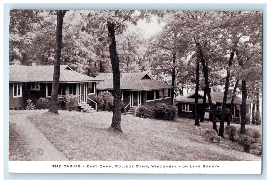 The Cabins East Camp College Camp Lake Geneva Wisconsin WI Vintage Postcard