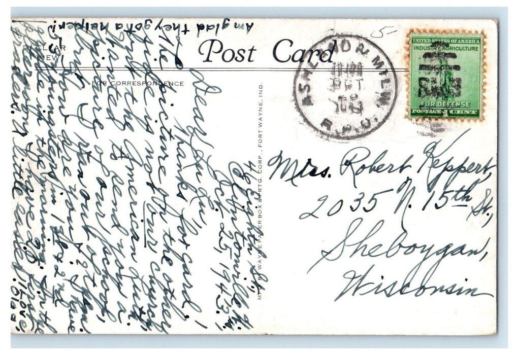 1943 Christus Lutheran Church Clintonville Wisconsin WI Posted Vintage Postcard