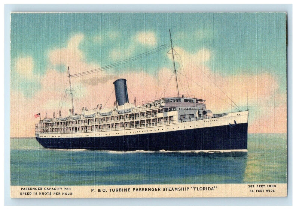 P & O Turbine Passenger Steamship Steamer Jacksonville Florida FL Postcard