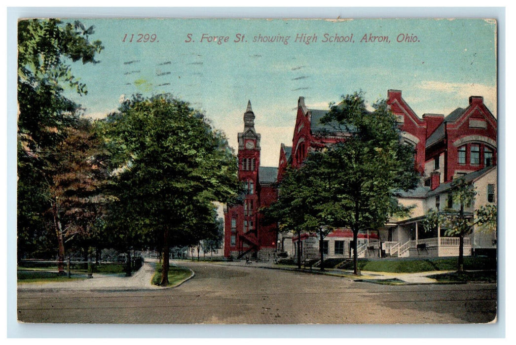 1913 S. Forge Street Showing High School, Akron Ohio OH Posted Postcard