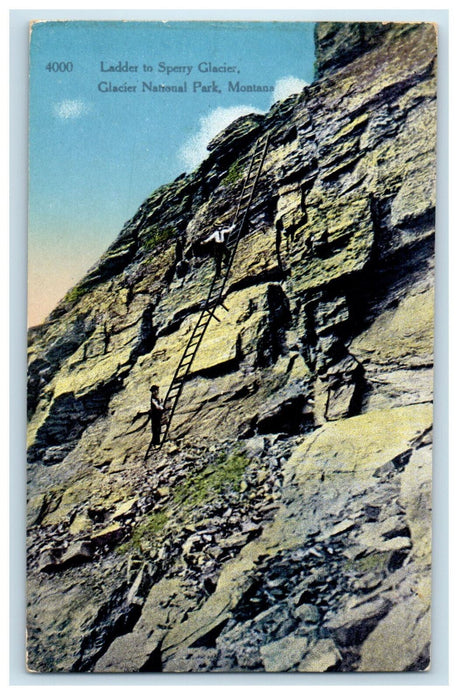 1917 Ladder to Sperry Glacier, Glacier National Park, Montana MO Postcard