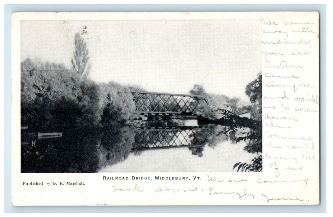 1909 Railroad Bridge, Middlebury Vermont VT Antique Posted Postcard