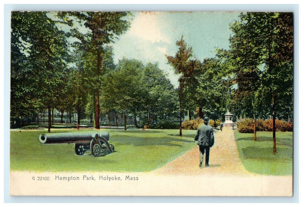 c1907 Cannon in Hampton Park, Holyoke, Massachusetts MA Antique Postcard