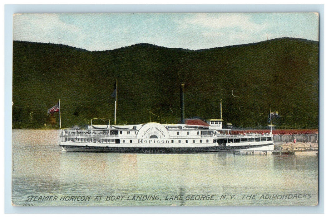 c1910 Steamer Horicon At Boat Landing Lake George NY Advertising Postcard