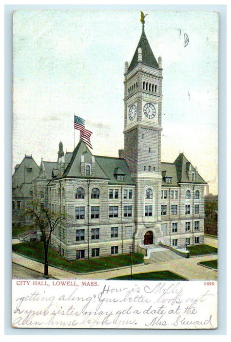 1909 The City Hall View Of Lowell Massachusetts MA Posted Antique Postcard