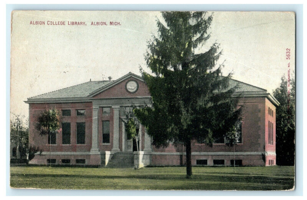 1909 Albion College Library Michigan MI Open Air Concert Posted Antique Postcard