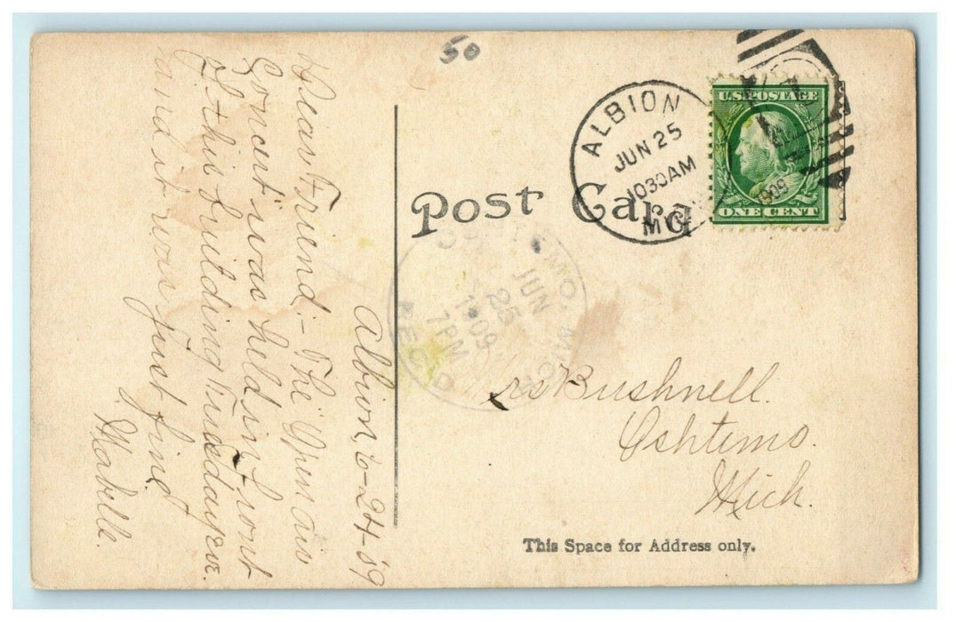 1909 Albion College Library Michigan MI Open Air Concert Posted Antique Postcard