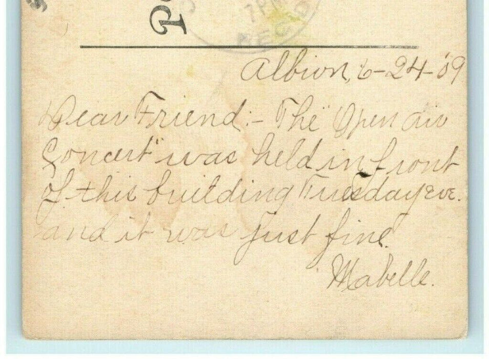 1909 Albion College Library Michigan MI Open Air Concert Posted Antique Postcard