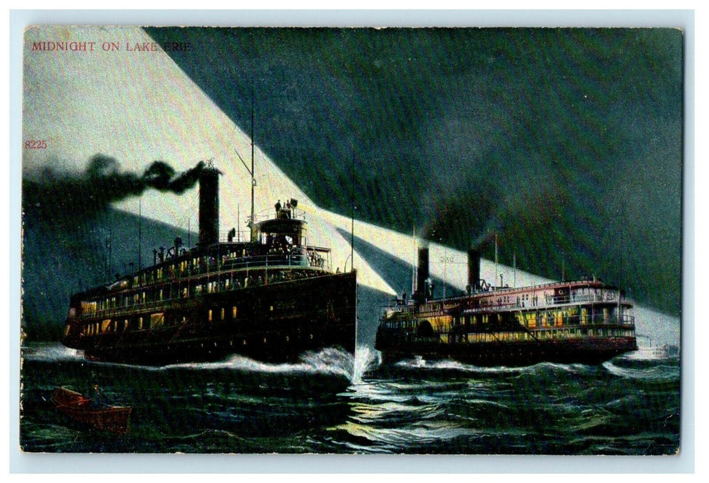 c1910's Midnight On Lake Scenic View Steamer Ship Antique Postcard