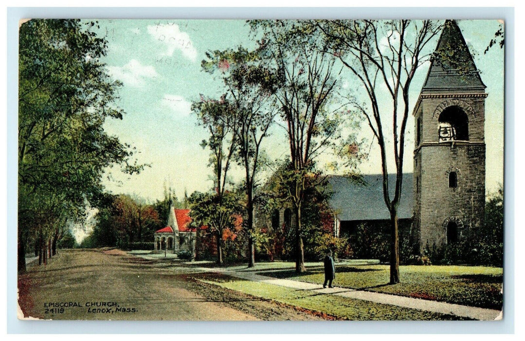 1909 Episcopal Church Street View Lenox Massachusetts MA Posted Antique Postcard