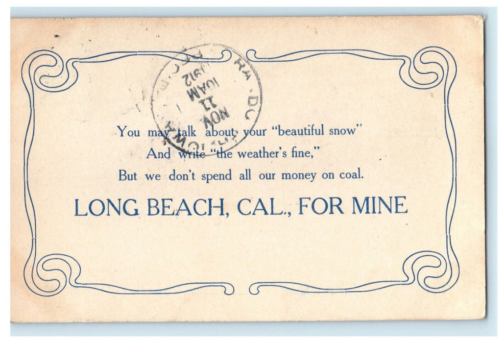 1912 Funny Comic Motto Long Beach California Posted Antique Postcard