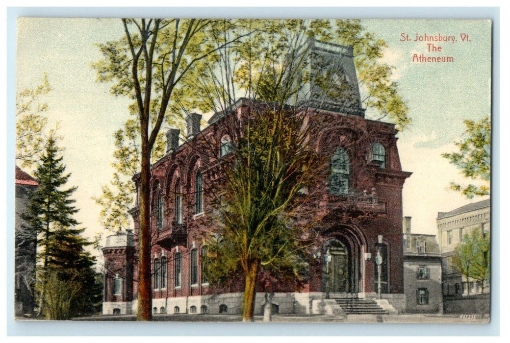 1910 St. Johnsbury Vermont VT, The Atheneum Building Street View Postcard