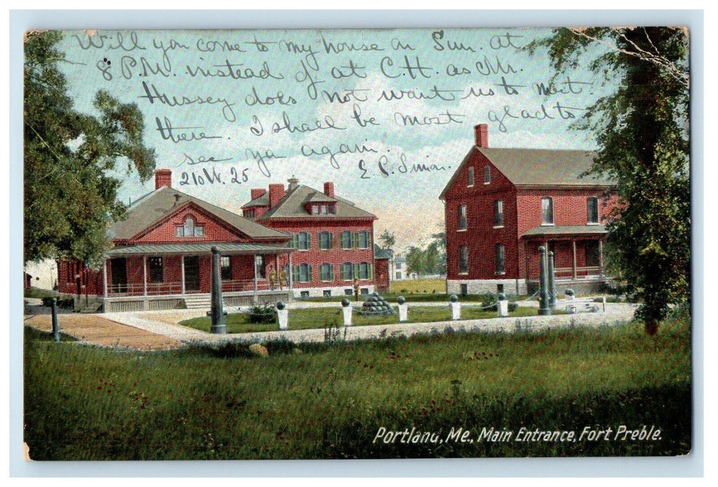 1906 Portland Maine ME, Main Entrance Fort Preble Posted Antique Postcard