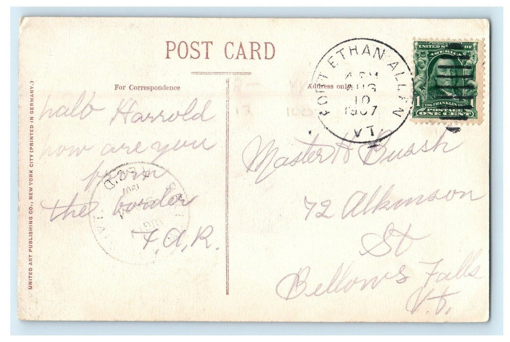 1907 View Of Water Tower Fort Ethan Allen Vermont VT Posted Antique Postcard