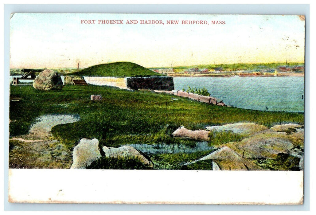 1908 Fort Phoenix and Harbor, New Bedford Massachusetts MA Postcard