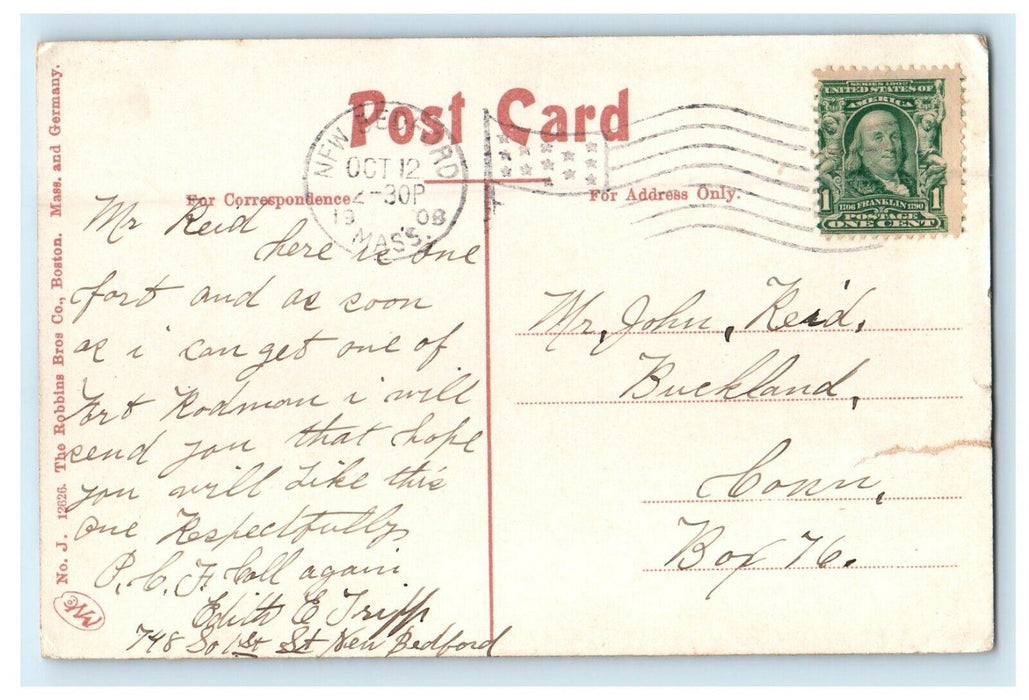 1908 Fort Phoenix and Harbor, New Bedford Massachusetts MA Postcard