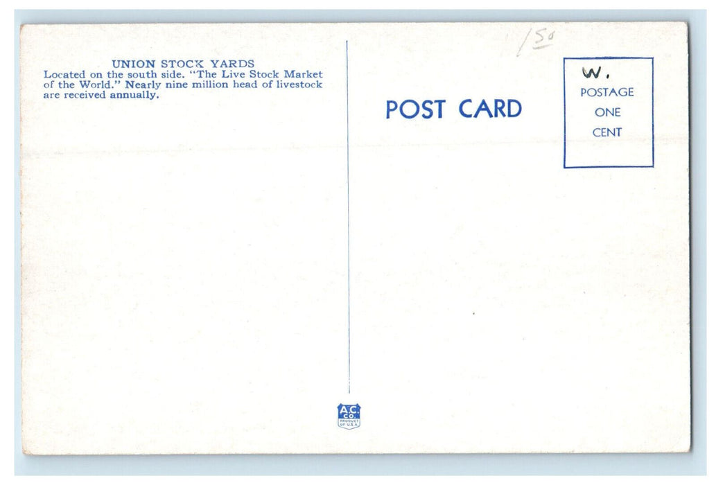 c1920s Carriage Scene, Union Stock Yards Chicago Illinois IL Unposted Postcard