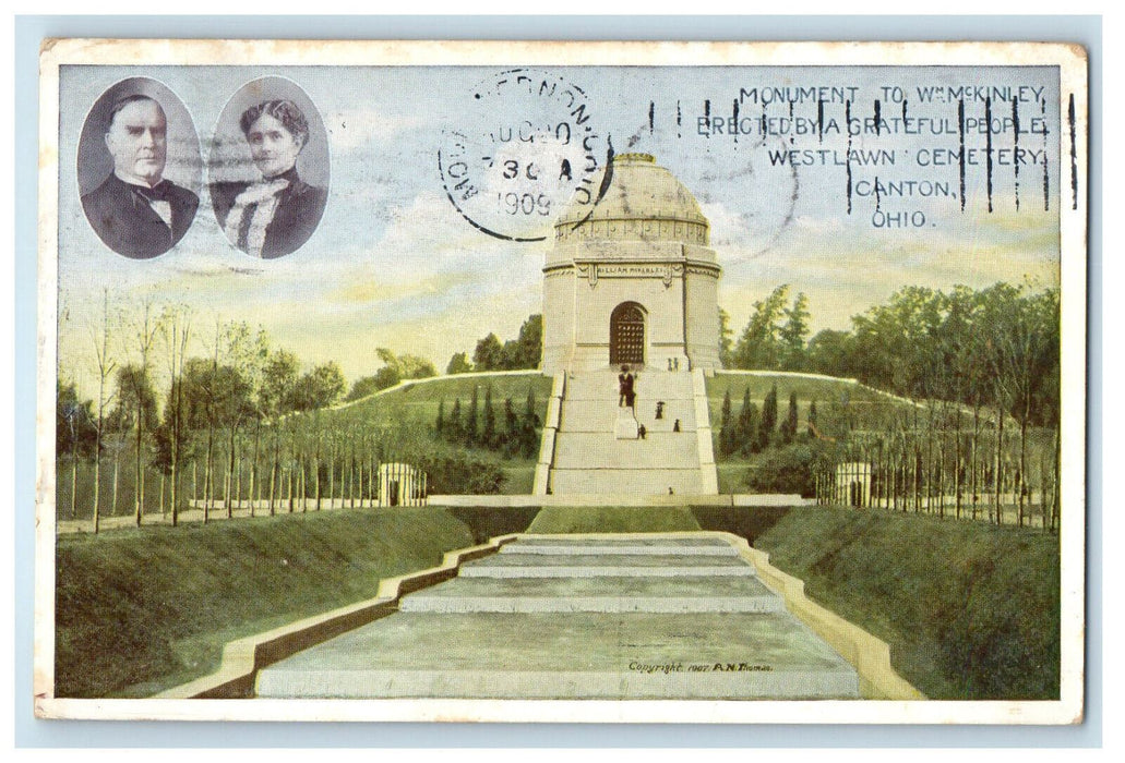 1909 Monument to W McKinley, Westlawn Cemetery Canton Ohio OH Postcard