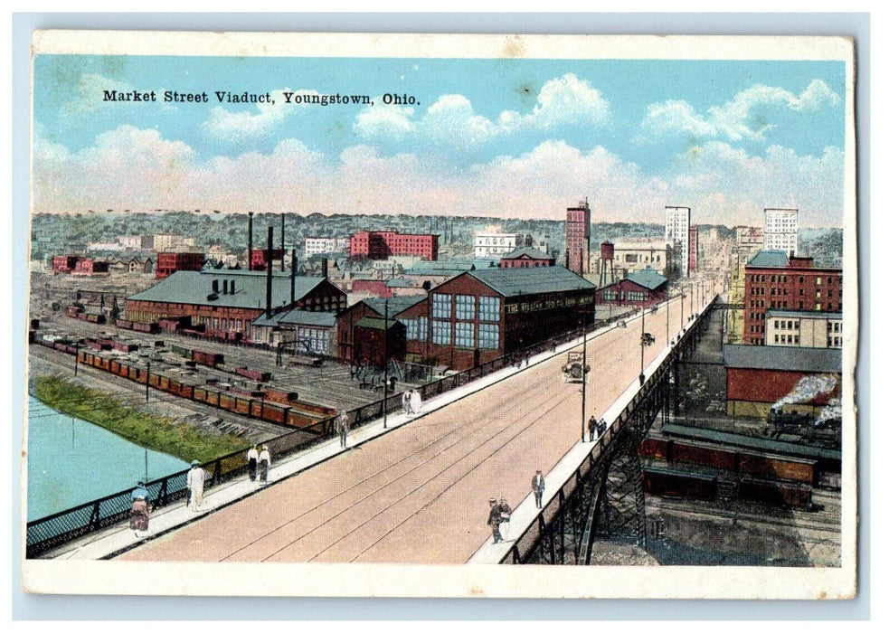 c1920s Market Street Viaduct, Youngstown Ohio OH Unposted Postcard