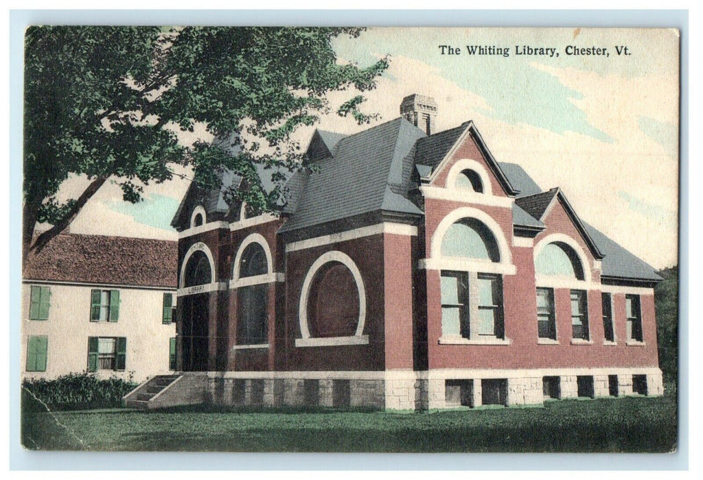 1910 The Whiting Library Building Chester Vermont VT Posted Antique Postcard