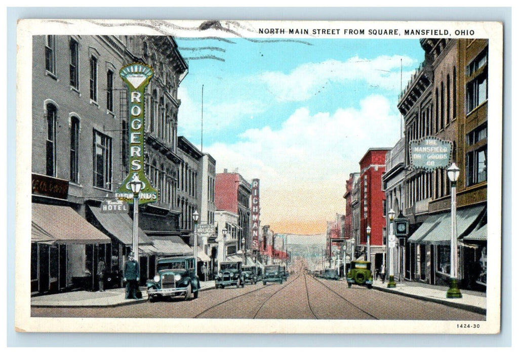 1933 North Main Street From Square Mansfield Ohio OH Unposted Postcard